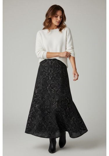 Kadın Beli Lastikli Desenli Sekiz Parça Balık Etek Mor