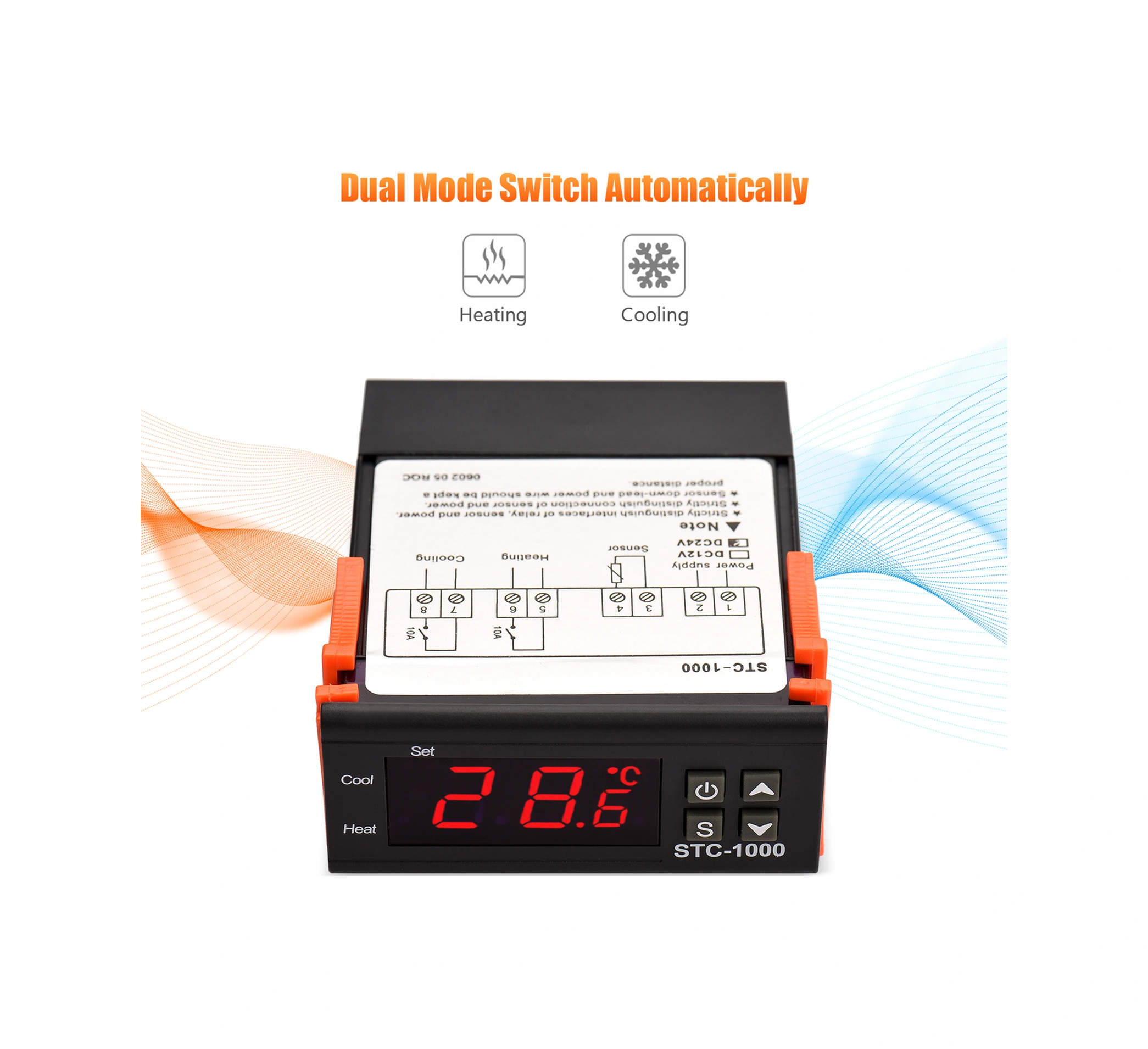 Skycity Stc-1000 Akıllı Sıcaklık Kontrol Cihazı: Otomatik Isıtma/soğutma, Sıcaklık Doğrulama, Gecikmeli Başlangıç, Dc 24v, Abs Malzeme