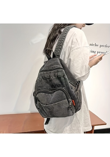 Öğrenci Trendy Denim Spor Rahat Sırt Çantası Siyah