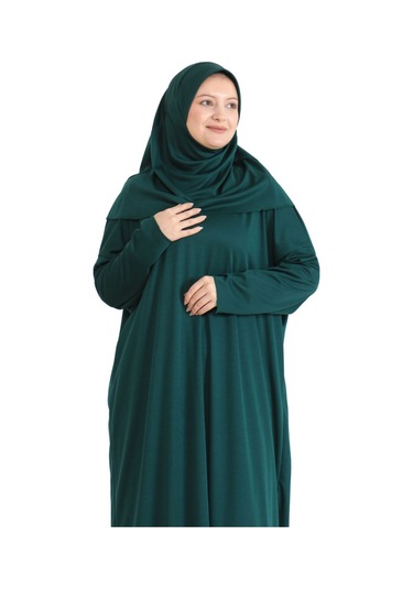 Zarif Namaz Elbisesi Ve Türban Tesbih Set Tesettür Şal Müslüman Kıyafetleri Abaya - Siyah Zümrüt