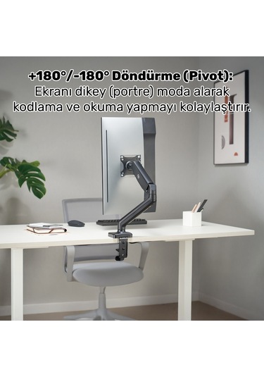 Npo Std46012b Airgrip 17"-32" Ergonomik 360 Amortisörlü Vesa Tek Kol Monitör Tutucu