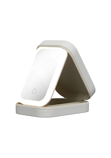 Reedark Taşınabilir Led Aydınlatmalı Güzellik Dolabı - Dokunmatik 3 Renk Ayarı, Toz Koruma Bölmeli, 1200mah Batarya, Beyaz Beyaz