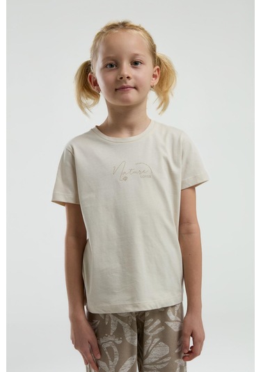 Arnetta 3301 Garson Nature Lover Kız Çocuk Bisiklet Yaka Kısa Kol Kapri Pijama Takım Bej