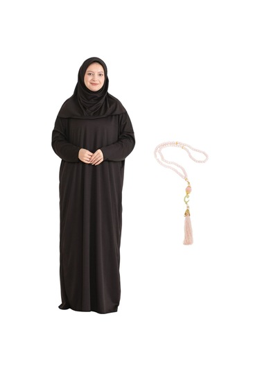 Zarif Namaz Elbisesi Ve Türban Tesbih Set Tesettür Şal Müslüman Kıyafetleri Abaya - Siyah Kahverengi