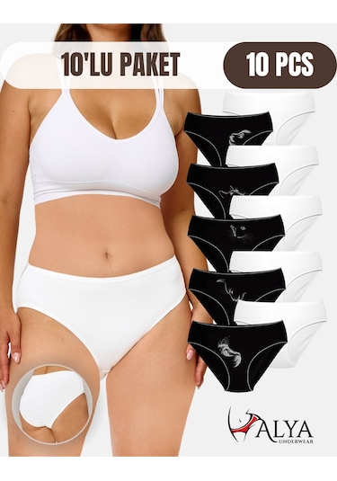 Alya Underwear Kadın Külot Basic Slip Renkli Pamuklu Iç Çamaşırı 10'lu Paket Multicolor-x32 Multicolor - X17