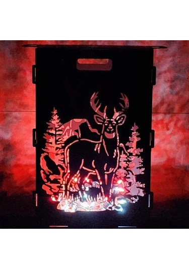 Portatif Ateş Çukuru Ve Mangal Herbir Tarafı Geyik Desenli Izgara