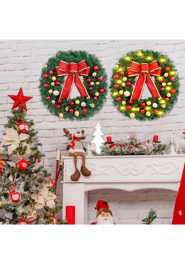 Yay Düğüm Topları Ile Noel Çelenk 20 Inç Mutlu Noeller Dize Işıksız 50cm