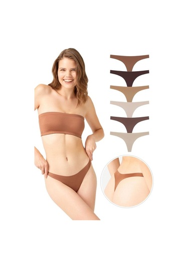 Lazer Kesim Kadın Tanga Külot 6'lı Paket Renkli-2 Çok Renkli