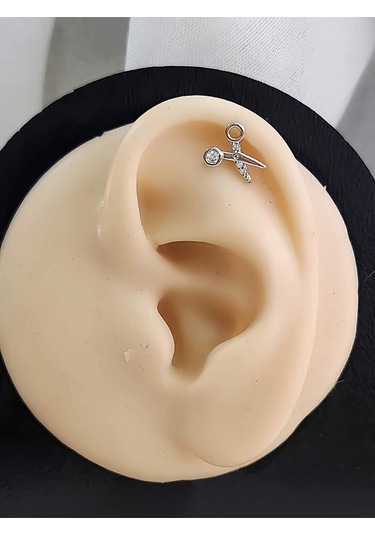 Makas Model Kıkırdak Piercing Tragus Helix Silver Gümüş Renk Küpe Silver