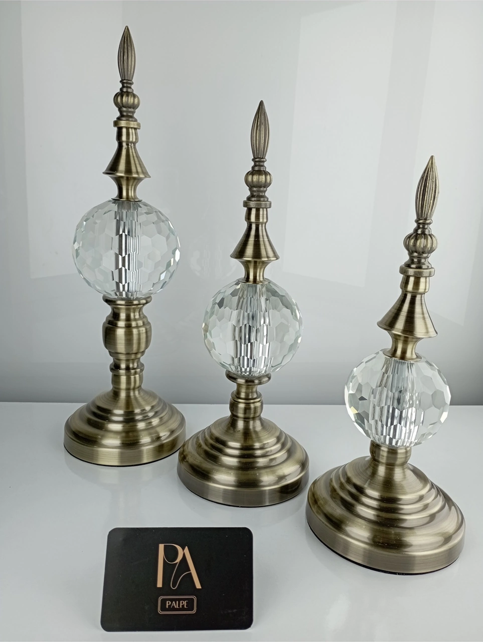 Alm-krşk-esktm Kristal 3lü Metal Dekoratif Obje Biblo Süs Eşya Salon Aksesuar Tv Sehpa Masa Konsol Ofis Salon Dekor