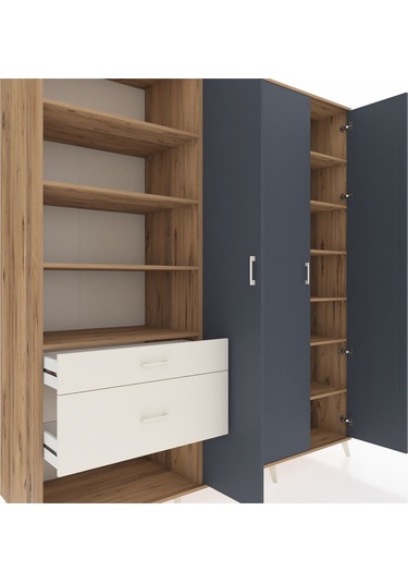 Kronos Dolap 16 Raflı 2 Çekmeceli 3 Kapaklı 220x59x243 Çam-antrasit/aytaşı Antrasıt/aytası