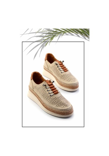 Bej Hakiki Deri Kadın Casual Ayakkabı K01331036203 Bej