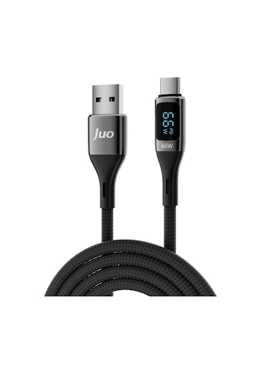 Juo 66W Dijital Led Ekranlı Örgülü Usb-a To Usb Type-c Hızlı Şarj ve Data Kablosu 1M