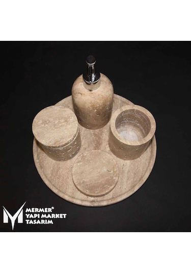 Traverten 5 Parça Banyo Seti Krem