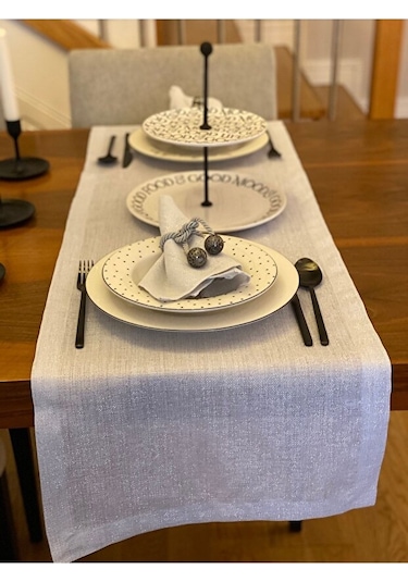 Valerium Simli Gümüş Runner 40x150cm Gümüş