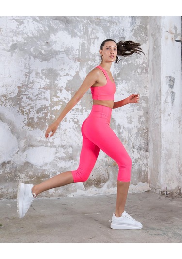 Toparlayıcı Spor Kapri Tayt Neon Pembe