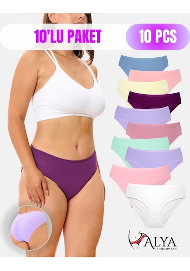 Alya Underwear Kadın Külot Basic Slip Renkli Pamuklu Iç Çamaşırı 10'lu Paket Multicolor-x32 Multicolor - X33