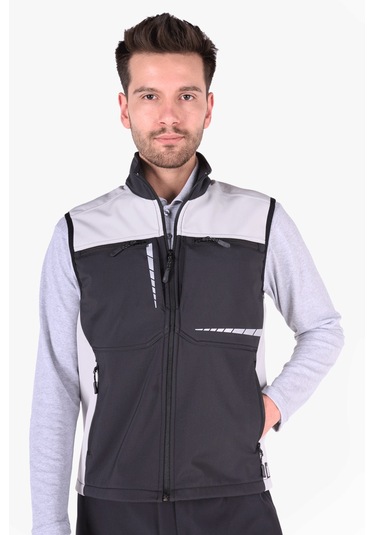 İş Yeleği Softshell Reflektörlü Siyah - Açık Gri