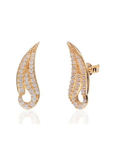 Emılıano Jewellery 925 Ayar Gümüş Taşlı Kupe Gold - Gümüş