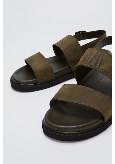 Valmenti Savino Erkek Haki Hakiki Deri Duz Sandalet 876 04-val Erk Sndlt Y23 Haki