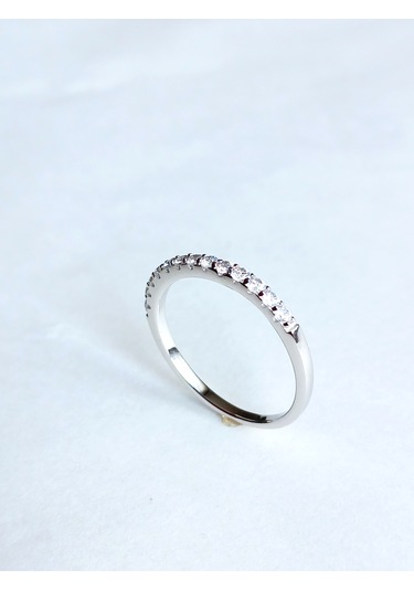 Gümüş Özel Pembe Tek Taş Yarım Turlu Tasarım Kadın Yüzük