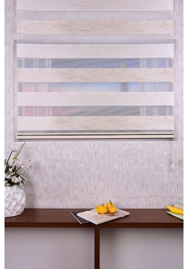 Krem Pliseli Etek Dilimsiz Ds 10790-v6 Zebra Stor Güneşlik Perde