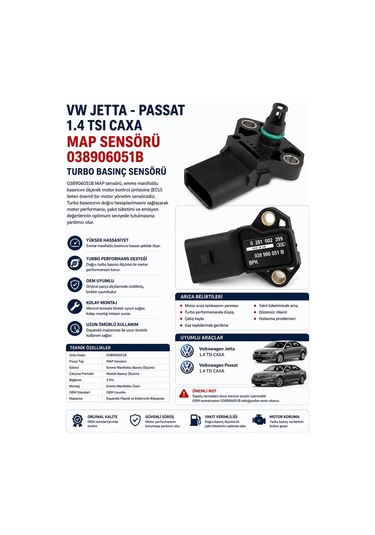 Vw Jetta Passat 1.4 Tsı Caxa Map Sensörü 038906051b Turbo Basınç Sensörü