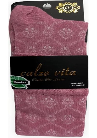 CALZE VİTA DESENLİ BAMBU DİZALTI ÇORAP - DİKİŞSİZ-Pembe