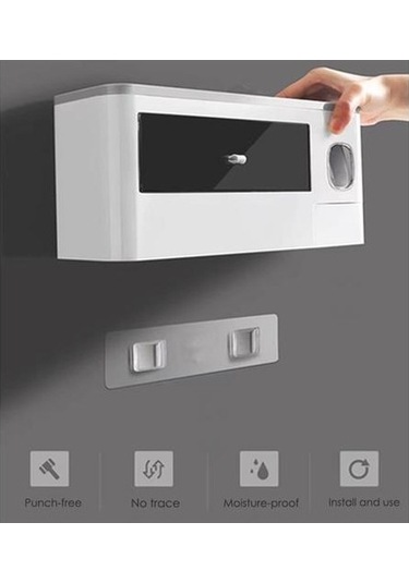 Willowhaven Beyaz Diş Fırçası Tutucu Ve Otomatik Diş Macunu Dağıtıcı 2 Adet Beyaz Gri