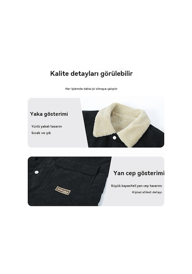 Sonbahar Ve Kış Artı Kadife Kalınlaştırılmış İş Kadife Ceket Erkek Üst Ceket Gri