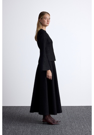 Peplum Detaylı Tüvit Bluz Siyah Siyah