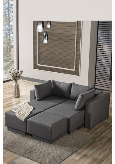 Kagu Corner Poly-l Köşe Takimi-kanepe-yatak-dinlenme Koyu Gri