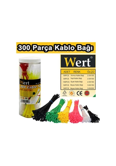 Wert 2430 Kablo Bağı Seti 300 Parça Cırt Kelepçe