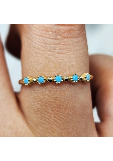 Fasekgold Firuze Taşlı Beş Taşlı Minimal Modern Tasarım 925 Ayar Gümüş Yüzük