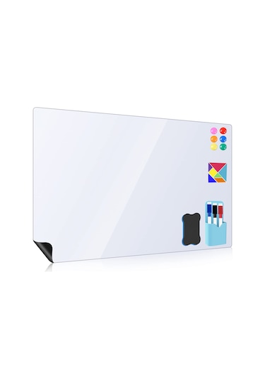 Geekyou Yapışkanlı Manyetik Yazı Tahtası - Ofis, Ev, Okul İçin Kolay Kurulumlu, İz Bırakmayan Yazı Tahtası Çözümü Beyaz