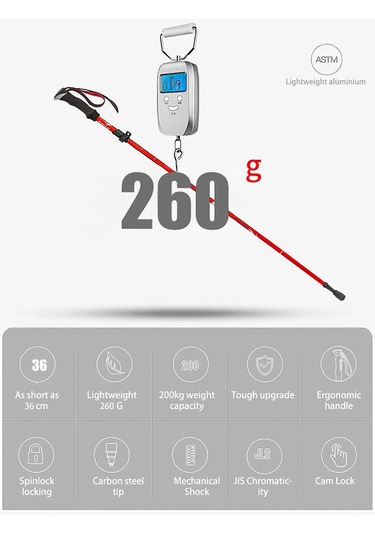 Yürüyüş Bastonları Kadın Erkek Hafif Unisex Aksesuarlarla Birlikte Yürüyüş Bastonları, 2 Adet, Kırmızı Çok Renkli