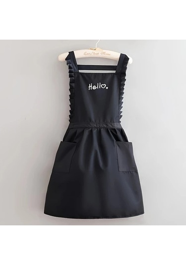 Dashanshop Siyah 1 Adet Moda Prenses Tarzı Önlük - Çift Cep Rüşvet Detay Hello Baskı Polyester