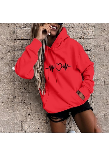 Kaixinjiuhao Kadın Moda Rahat Eğlenceli Baskı Kapşonlu Kazak Gevşek Spor Üstleri Kazak Kırmızı Kaixinjiuhao Kadın Moda Rahat Eğlenceli Baskı Kapşonlu Kazak Gevşek Spor Üstleri Kazak Kırmızı