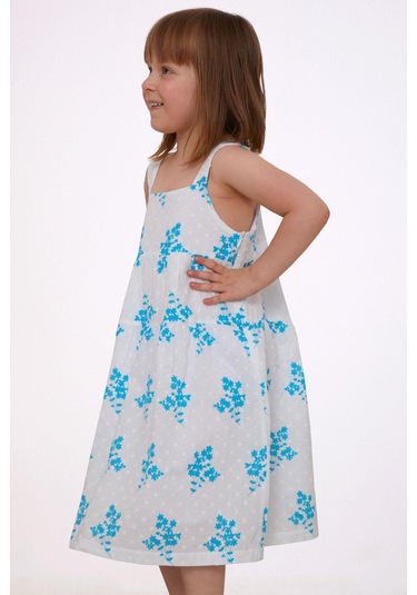 Escabel Kız Çocuk Elbise Çiçek Desenli 1.5-5 Yaş, Beyaz Beyaz