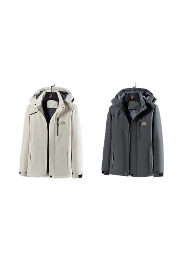 Ikkb Erkek Sonbahar Ve Kış Polar Kalın Su Geçirmez Ceket Gri