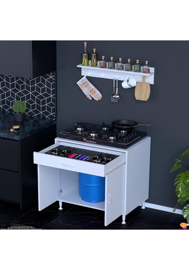 Modilayn Doqu Xxxl Set Ocak Altı Dolap 80x88x48 Cm, Çekmeceli, Kapaklı, Tüp Bölmeli Ve Baharat Raflı Beyaz