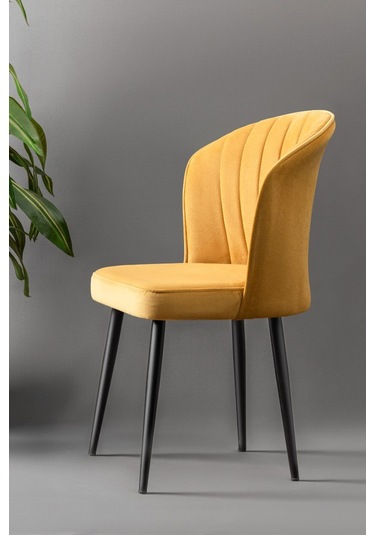 Rubi Sandalye - Babyface Sarı - Siyah Metal Ayak 2 Adet - Salon Sandalyesi / Mutfak Sandalyesi Sarı