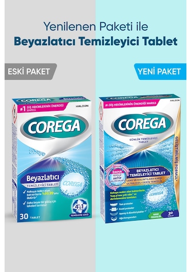 Corega Beyazlatıcı Diş Protezi Temizleyici Tablet 30'lu x 3 Paket