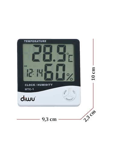 Diwu HTC-1  Saatli Nem Ölçer ve Termometre