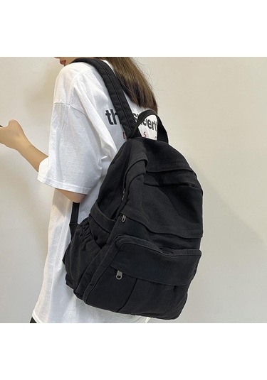 Yeni Moda Üniversite Öğrencisi Vintage Kadın Sırt Çantası Tuval Kadın Dizüstü Bilgisayar Çantası Seyahat Bayan Sırt Çantaları Black Siyah