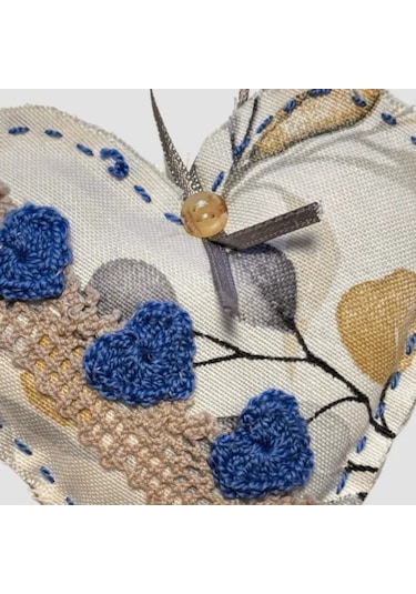 Uretti - Gamze 4416 - El Yapımı Kalpli Dantelli Lavanta Tanecikli Kese 13cm - Mavi