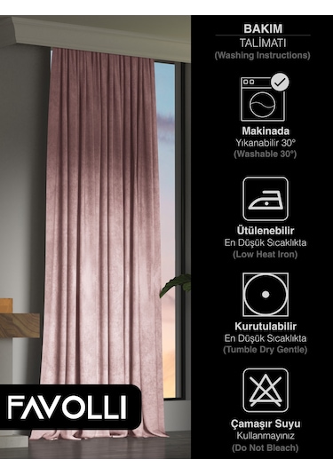 Kadife Dokulu Açık Pembe Ada Fon Perde Ekstrafor Büzgülü Dream Series Açık Pembe