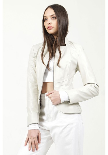 Dericlub Yb-2157 Gerçek Deri Kadın Mont Bej