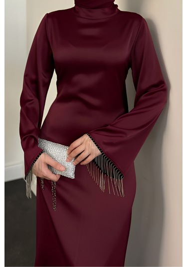 Kolları Zincirli Tesettür Bordo