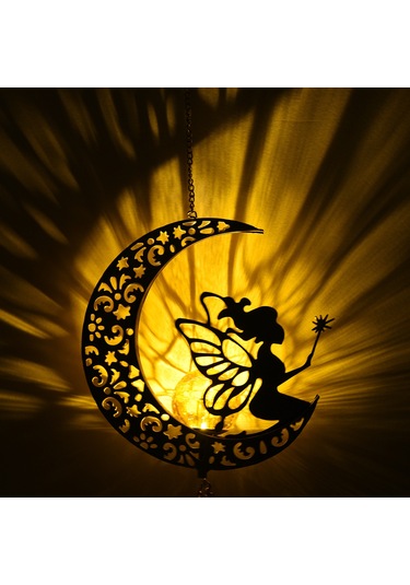 Symbee Güneş Enerjili Bahçe Lambası, Demir Oymalı Peri Ve Ay Desenli Led Çanak Çanak, Ip65 Su Geçirmez Dış Mekan Dekorasyonu Diğer